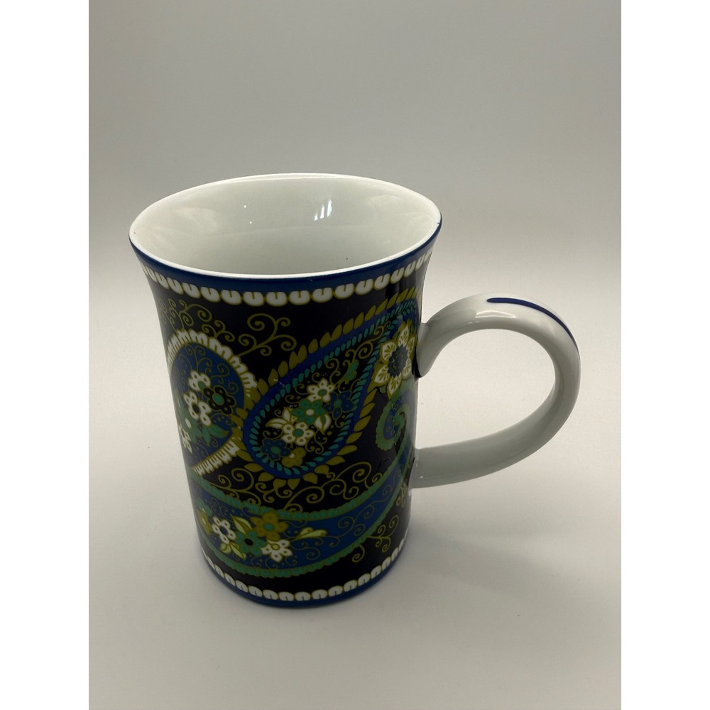Vera Bradley Rhythm & Blues Paisley Ceramic Coffee Mug Navy Blue Green Floral